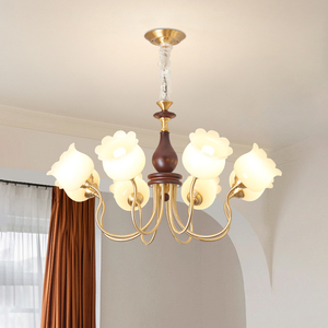 Lampadario Americano Retrò in Rame e Legno di Quercia con Resina, Base E27, Luce Pendente da Interno, Altezza Regolabile, Alta Luminosità, per Casa - Product Image 1