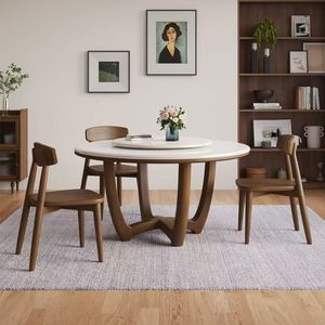 Nordic Marble Dining <strong>Table</strong> and Chairs Modern Round Rotating Wooden <strong>Table</strong> Set for <strong>Small</strong> Household - Product Image 2