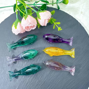 Nhà Máy Bán Buôn Chữa Bệnh Tay Đá Thủ Công Mỹ Nghệ Tinh Thể Thạch Anh fluorite Động Vật Khắc Đầy Màu Sắc Kẹo fluorite Cá Heo Để Bán - Product Image 2