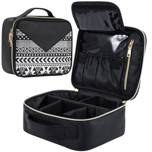 Leather Travel Makeup <b>Bag</b> Zipper Closure Portable <b>Make</b> <b>up</b> Artist Storage <b>Bag</b> with Makeup Brushes Holder Zipper Pouch - Product Image 1