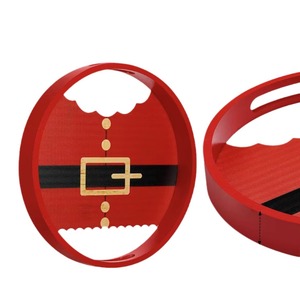 Christmas Santa Design Round Serving Tray <b>Red</b> With <b>Belt</b> Detail For Holiday Dining And Dessert Presentation - Product Image 5