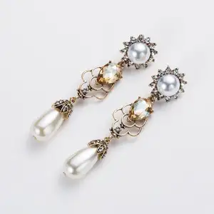 모조리 궁전 날짜-과장된 드롭 다이아몬드 진주 귀걸이 여성 복고풍 궁전 바람 귀걸이
