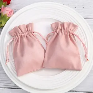 Pink Velvet Pouch For Jewelry Bolsa De Regalopara Joyas Customized Drawstring Velvet Dust Gift Cosmetic Packaging Bag