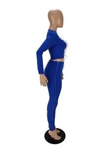 Nuevo conjunto Sexy de dos piezas de otoño, trajes de Club para mujer, <span class=keywords><strong>ropa</strong></span> de cumpleaños, Top corto con cordones, pantalón, chándal, conjuntos a juego - Product Image 5