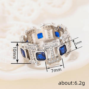 Anillo de Eternidad de Oro Blanco con Zafiro para Mujer T0817, Corte Princesa, Engaste Pavé, Anillo Fino Geométrico para Boda - Product Image 4