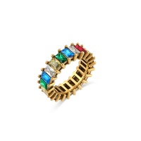 Modeschmuck Farbige Zirkon Ohrringe Halskette Schmuck Set Edelstahl 18 Vergoldeter HipHop Ring für Frauen
