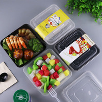 Boîte à lunch jetable carrée en plastique PP épais certifiée CE avec couvercle, capacité 500/650/750/1000 ml, pour plats à emporter et nouilles
