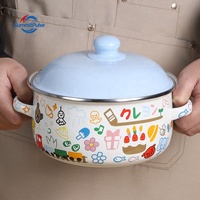 Pot en céramique nostalgique épaissi à double anse, pour nouilles, ragoûts et soupes, compatible lave-vaisselle et four, avec fond en aluminium émaillé sans revêtement