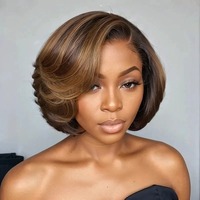 Perruque Pixie Bob en Cheveux Humains Brésiliens 100% Naturels, Densité 200%, HD Sans Colle, Lace Frontale 13*4, Courte pour Femme, Prix d'Usine, Vente en Gros