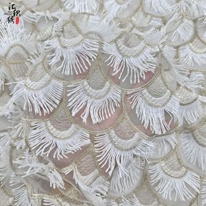Tela de Encaje con Flecos de Pestañas en 3D con Borlas en Forma de Abanico, Bordado con Hilo Dorado, para Vestidos de Fiesta y Trajes de Noche - Product Image 4