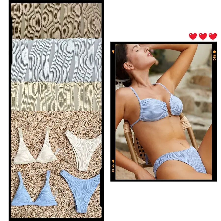 XA1713 waves textured stripe nylon spandex fabric for swimwear bikini bathing suit high quality pattern swimsuit fabric