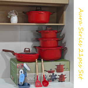 Donnor Aura Loạt 20-Mảnh Thiết Lập Bền Die-Cast Nhôm Đồ Nấu Nướng Với Dọc Sọc Cho Màu Xanh Kim Cương Lớp Phủ Đồ Nấu Nướng Bộ - Product Image 2