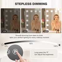 Miroir cosmétique de bureau sur pied de style carré avec 14 ampoules LED, interrupteur tactile, 3 couleurs à intensité variable, cadre en métal