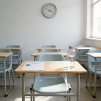 Meubles scolaires modernes et peu encombrants, ensemble bureau-chaise intégré avec tiroir, structure métallique renforcée pour utilisation en bibliothèque universitaire