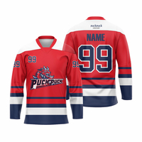 Jersey Hoki Es Tim Kustom OEM, Pemrosesan Sublimasi Penuh, Pakaian Olahraga Bernapas untuk Latihan dan Kompetisi