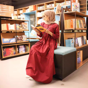 M236 # Robe musulmane Moyen-Orient Loose Big Hem Solid Color Long Sleeve Vêtements pour femmes - Product Image 4