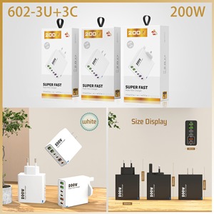 Nouveau chargeur multi-ports 200W, 3 ports <span class=keywords><strong>USB</strong></span> + 3 ports PD, <span class=keywords><strong>adaptateur</strong></span> de charge rapide 6-en-1 avec LED 5V 2.4A, compatible avec les prises US/EU/UK - Product Image 6