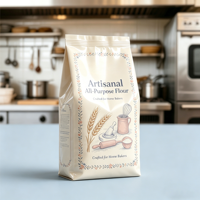 Sachet d'emballage alimentaire à fond plat avec fermeture éclair, imprimé flexo en usine, couleur personnalisée, en PE recyclable, pour farine de manioc, de blé et de maïs