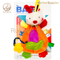 Petite taille en peluche dessin animé couverture de sécurité mignon confortable Animal anneau de dentition avec papier sonore rubans colorés doux pour jouer