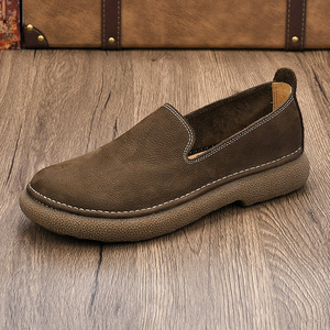 Mocassins en cuir à bout rond, respirants, en cuir véritable, semelle extérieure en caoutchouc, semelle intermédiaire en EVA, chaussures décontractées pour hommes toutes saisons - Product Image 3