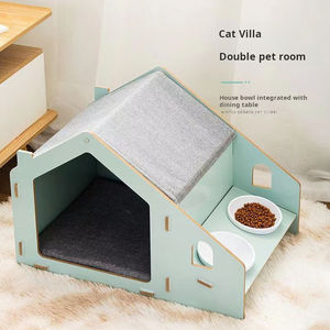Duurzaam Houten Huisdierenhuis Bamboe Kattenbed Met Ingebouwde Dubbele Feeder En Verhoogde Eethoek Voor Gebruik In De Woonkamer - Product Image 2