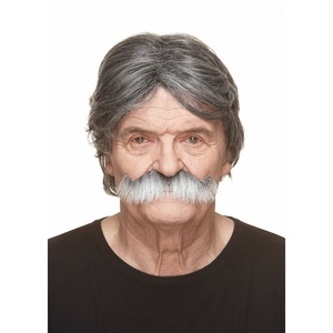 Moustache auto-adhésive gris de grand-père à bascule, faux cheveux de haute qualité - Product Image 1