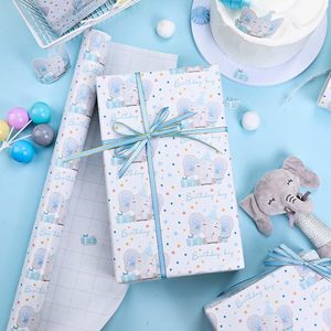Maypluss Baby Boy Wrapping Paper Roll 17 Inch X 33 Feet Blue Elephant Theme Birthday Gift <b>Wrap</b> Eco Friendly Craft Paper - Product Image 3
