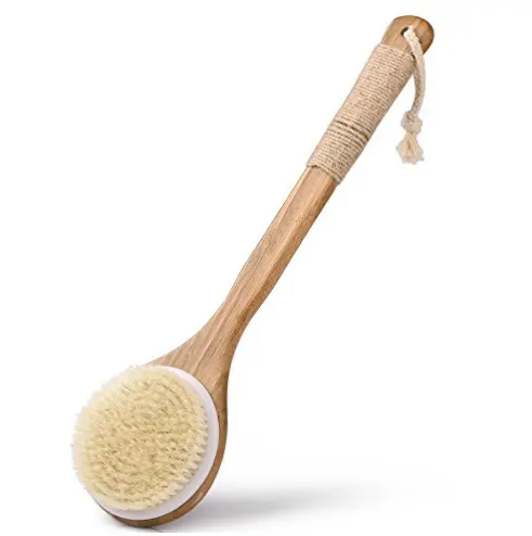 Bamboo long handle pig bristle shower wash back bath body brush