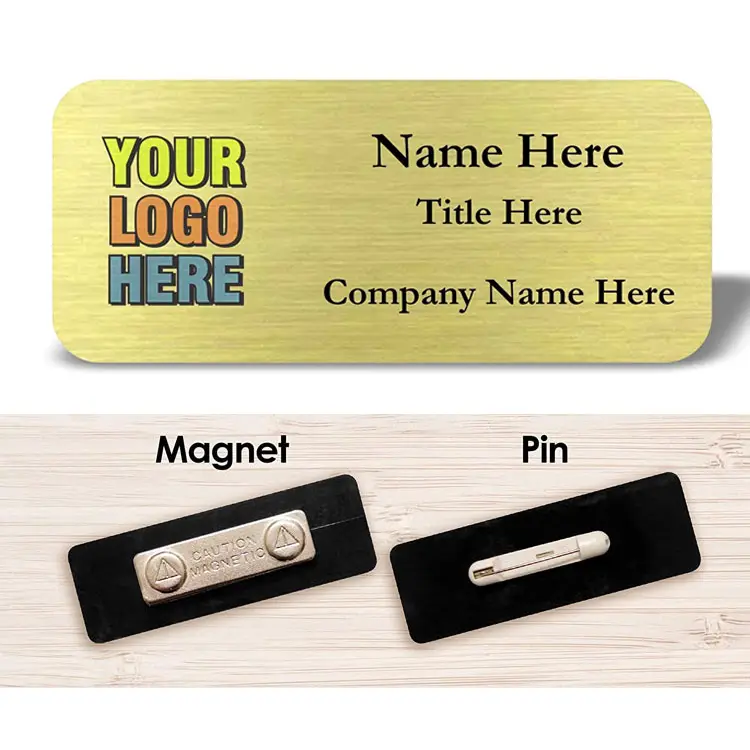 Blank Name Tag Badge Custom Logo Gold Metal Aluminum Sublimation Staff Name Badge with Magnet Backing