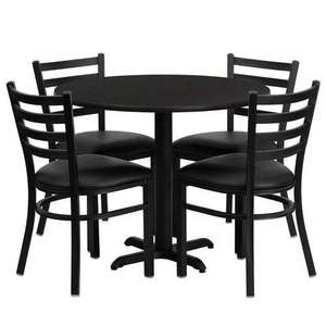 Juego de Mesa de Restaurante Moderno y Ecológico en Negro, Muebles de Comedor Metálicos, Asientos Comerciales para Cafetería, Mesa y Taburetes Duraderos de Cuero PU - Product Image 1