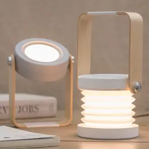 Lampe de table pliante télescopique à manche en bois créative, veilleuse de lecture portable