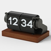 Wiederaufladbare Automatische Tisch-Klappuhr mit Holzsockel, Timer/Alarm/Kalender, Retro Vintage Design, USB-C Aufladung # HY-D002-W