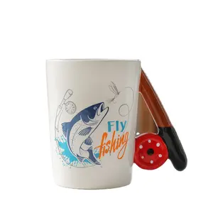 Fishing Rod Handle ceramic Coffee mugs, Custom 3D Dolomite tea Milk mug cup at any shape & size & Color