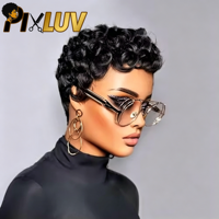 Perruque Pixie Cut en Cheveux Humains, Perruques Bob Sans Colle, Perruques Pixie Bouclées en Cheveux Humains, Perruques en Cheveux Indiens Bruts Sans Dentelle Frontale pour Femmes