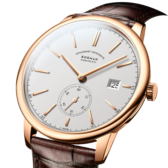 Borman Men's Classic Simple Stainless Steel Automatic Mechanical Leather Strap Water Resistant Formal Watch with Custom Logo