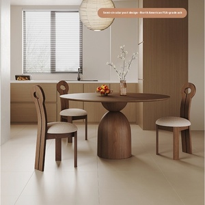Modern Solid Walnut Wood <strong>Round</strong> <strong>Dining</strong> <strong>Table</strong> <strong>for</strong> <strong>Small</strong> Apartment Home Furniture Includes <strong>4</strong>-Seater Chair Combination - Product Image 4