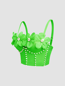 Vêtements pour femmes, soutien-gorge corset sans bretelles sophistiqué avec strass floraux 3D, crop top tendance - Product Image 5