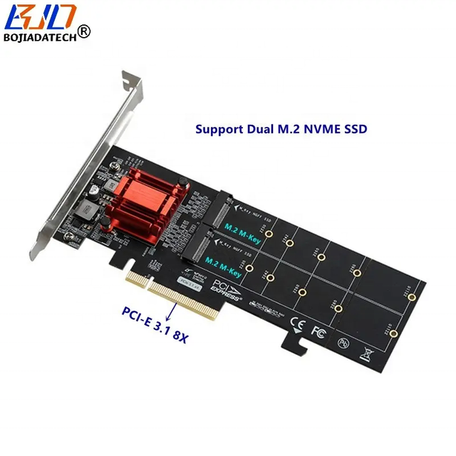 PCI Express X8 PCI-E 8X to 2 * M.2 NGFF Key-M Key B+M 2280 22110 M2 NVME SSD Converter Adapter Card ASM2812 in Stock