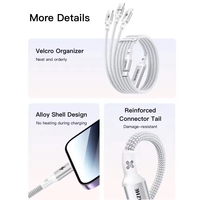 Cable de Datos SAMZHE 3 en 1, Blanco, Trenzado de Nailon, 1.5m, Tipo-C, Carga Rápida PD100W 5A, Cobre Puro, para Computadora y Auriculares