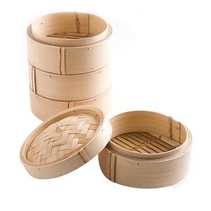 Vaporisateur en bambou 3 niveaux avec couvercles pour légumes, résistant à la chaleur, pour raviolis, restaurant, couches naturelles, panier 18 cm - Product Image 1