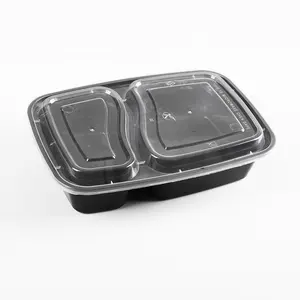 Plastic disposable fast food container microwave lunch box two compartment food container