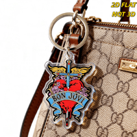 Porte-clés en acrylique motif tatouage Cœur ailé et épée, Cœur saignant rouge avec roses, Bannière bleue et ailes dorées, Breloque transparente durable