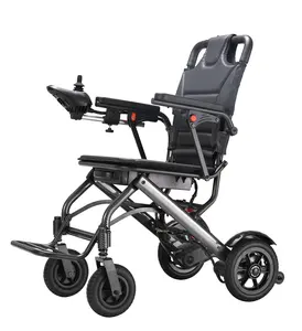 Silla de ruedas eléctrica plegable, silla de ruedas de aluminio portátil con controlador dual, peso ligero de 15,3 kg