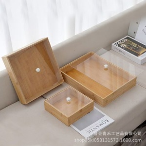 Qinghe Square <b>Acrylic</b> Bamboo Tray 20x20x6.5cm Bread <b>Storage</b> Display For Cake Shop - Product Image 2