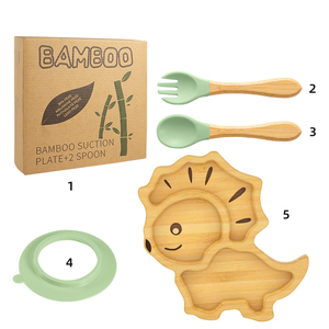 Productos para bebés 5 en 1, mantel de mesa de silicona, plato, cuchara, tenedor, taza para sorber, vajilla en la nube, juegos de alimentación para bebés, juego de comedor para bebés - Product Image 4