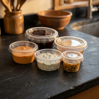 Gobelets à sauce jetables en PP de qualité alimentaire, imprimés sur mesure OEM, avec couvercles, mini-récipients transparents pour condiments, sauces, vinaigrettes