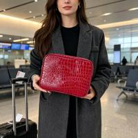 Sac de voyage classique personnalisé en cuir de crocodile, sac à cosmétiques imperméable bordeaux, sacs de toilette pour soins de la peau avec fermeture éclair dorée