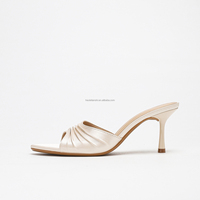 4302A-73 Sandales à talons hauts pour femmes, à bout pointu, à talon ouvert, plissées, au design spécial, de haute qualité, pour soirée