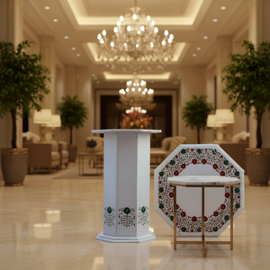 Table sur piédestal en marbre naturel artisanal, résine résistante à l'eau, design contemporain écologique pour salon, hôtel, intérieur - Product Image 2