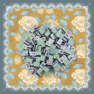 Conjunto Americano de Peças de Mahjong Gravadas de 4 Camadas, 160 Peças, Acrílico Azul Claro, Edição Premium com Tapete de Jogo Azul Ocre Crisântemo - Product Image 1